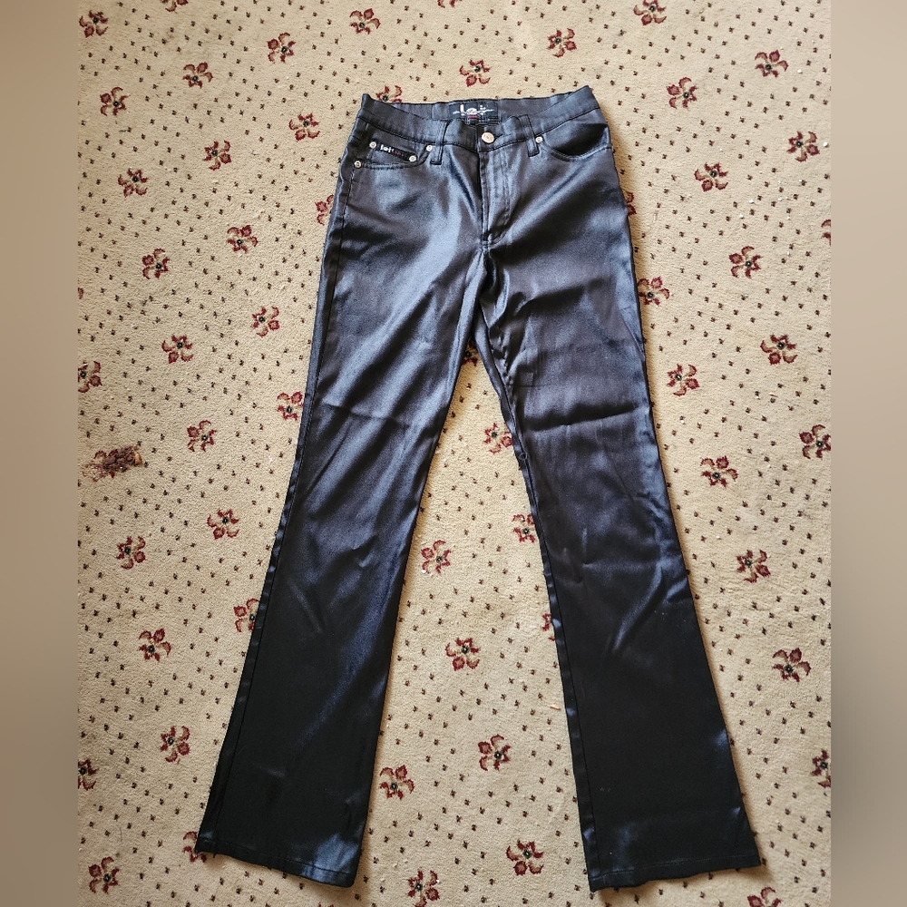 VINTAGE 90s Y2k L.E.I Wet Look Boot Cut Classic 5 Pocket Fire Hot Jrs Sz 5